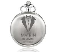 TREEWETO Personalized Engraved Best Man Gifts Groomsman Pocket Watch Quartz Groomsmen Gifts for Wedding Father of The Bride Groom Usher Gifts Wedding Gift Silver Case