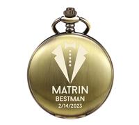 TREEWETO Personalized Engraved Best Man Gifts Groomsman Pocket Watch Quartz Groomsmen Gifts for Wedding Father of The Bride Groom Usher Gifts Wedding Gift Bronze Case
