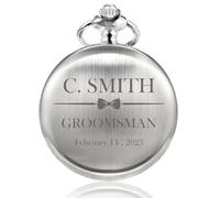 TREEWETO Personalized Engraved Best Man Silver Pocket Watch Quartz Groomsman Gifts for Wedding Father of The Bride Groom Usher Wedding Gift