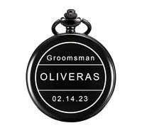 TREEWETO Personalized Engraved Mens Pocket Watches Customized for Husband Groomsmen Best Man Son Dad Boyfriend Love Fiance Anniversary Birthday, Black