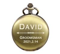 TREEWETO Personalized Engraved Pocket Watch for Best Man Groomsmen Gifts for Wedding Mens Custom Bronze Fob Watches for Men Husband Dad Father Gifts Ideas