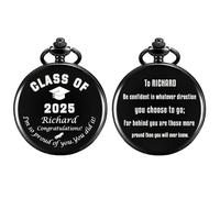 TREEWETO Personalized Graduation Pocket Watch Gifts for him, Engraved Keepsake for High School Graduate Or College Grad Class of 2025 Black