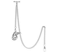 TREEWETO Pocket Watch Chain with T Bar End Albert T-Bar Pocket Watch Chain with Antique Dragon Pendant and 2 Hooks for Vest Buttonhole Silver
