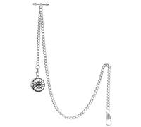 TREEWETO Pocket Watch Chain with T Bar End Albert T-Bar Pocket Watch Chain with Antique Sun Pendant and 2 Hooks for Vest Buttonhole Silver