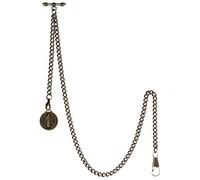 TREEWETO Pocket Watch Chain with T Bar End Piece Albert T-Bar Pocket Watch Chain with Antique Jesus Pendant and 2 Hooks for Vest Buttonhole, bronze,