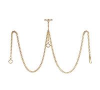 TREEWETO Pocket Watch Double Albert Chain T-Bar Watch Chain Link 16 inch 3 Hooks Gold Classic Antique Fob T Bar