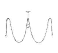 TREEWETO Pocket Watch Double Albert Chain T-Bar Watch Chain Link 16 inch 3 Hooks Silver Classic Antique Fob T Bar