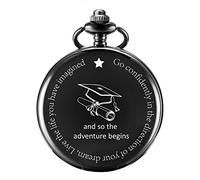 TREEWETO Pocket Watch Engraved So The Adventure Begins for Graduation Perfect College High School Graduation or for Son Daughter Him Her Classmates (Black)