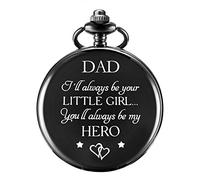 TREEWETO Pocket Watch for Dad from Daughter Engraved -"I Will Always be Your Little Girl" Father Pocket Watches Child to Dad Birthday Father's Day (Black)