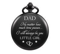 TREEWETO Pocket Watch for Dad from Daughter Engraved -"I Will Always be Your Little Girl" Pocket Watches Child to Dad Birthday for Father (Black)