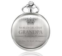 TREEWETO Pocket Watch for Grandpa Men Engraved Pocket Watches with Chain Box for Birthday Father's Day Christmas Silver