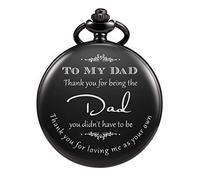 TREEWETO Pocket Watch Men Personalized Engraving “Thank You for Being The Dad" Quartz Watches from Daughter Child to DAD Father Engraved with Chain (Black)