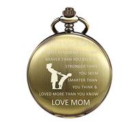 TREEWETO Pocket Watch Personalised Engraved Mom to Son for Christmas Valentine's Day Birthday Quartz with Chain Bronze