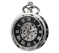 TREEWETO Pocket Watch Skeleton Open Face Men Antique Bronze Mechanical Hand-Wind with Chain Box