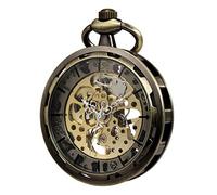 TREEWETO Pocket Watch Skeleton Open Face Men Antique Bronze Mechanical Hand-Wind with Chain Box