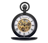 TREEWETO Pocket Watch Smooth Case Skeleton Dial Mechanical Movement with Chain + Gift Box