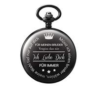 TREEWETO Pocket Watch with Engraving Chain Men's Black Gift for Birthday Brother