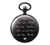 TREEWETO Pocket Watch with Engraving Chain Men's Black Gift for Birthday Father's Day Father, black