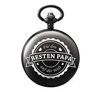 TREEWETO Pocket Watch with Engraving Chain Men's Black Gift for Birthday Father's Day Father, black, Classic