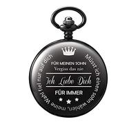 TREEWETO Pocket Watch with Engraving Chain Men's Black Gift for Birthday Son, black