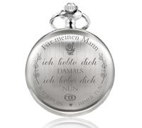 TREEWETO Pocket Watch with Engraving Chain Men's Silver Gift for Birthday Wedding Anniversary Husband