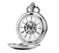 TREEWETO Silver Smooth Menchanical Pocket Watches Steampunk Vintage Roman Numerals for Mens Womens