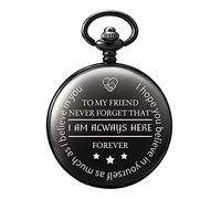 TREEWETO to My Friend Engraved Black Pocket Watch with Chain & Gift Box