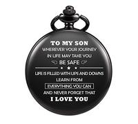 TREEWETO to My Son Quartz Black Pocket Watch - Graduation Gifts for Him - Personalized Engraving Customized Gift for Son Husband Dad Bestman Grandson