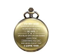 TREEWETO to My Son Quartz Pocket Watch - Graduation Gifts for Him - Personalized Engraving Customized Gift for Son Husband Dad Bestman Grandson, Bronze, Modern