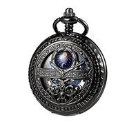 TREEWETO Unisex Sun Moon Skeleton Mechanical Pocket Watch, Black