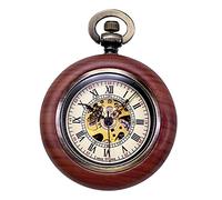 TREEWETO Vintage Wood Mechanical Pocket Watch for Men Women Steampunk Skeleton Dial with Chain + Gift Box