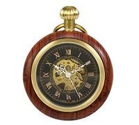 TREEWETO Wooden Mechanical Roman Numerals Pocket Watch Open Face Fob Watch for Men Women