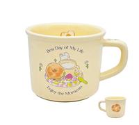 TREEWOO Kawaii Anime Cartoon Bunny Bagel Pattern 13oz Ceramic Cream Pastel Milk Tea Coffee Mug