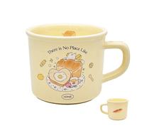 TREEWOO Kawaii Anime Cartoon Coffee Mug, Cute Creamy Color, Bunny Toast Pattern, 380ml, Lovely Ceramic Teen Cup for Breakfast Milk