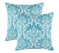 TreeWool Damask Cushion Covers 40x40 cm - 2-Pack Turquoise Cotton Pillow Cases - Vintage Decorative Throw Pillow Covers for Sofa & Bedroom