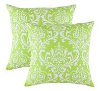 TreeWool Damask Cushion Covers 45x45 cm - 2-Pack Green Cotton Pillow Cases - Vintage Decorative Throw Pillow Covers for Sofa & Bedroom