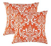 TreeWool Damask Cushion Covers 50x50 cm - 2-Pack Orange Cotton Pillow Cases - Vintage Decorative Throw Pillow Covers for Sofa & Bedroom