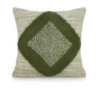 TreeWool Green Boho Diamond Cushion Cover 45x45cm [1 Piece] - Handmade Woven Fluffy Textured Cotton Throw Pillow Case; Decorative Geometric Pillow for Spring & Summer Home Décor