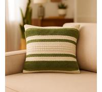TreeWool Green Tufted Boho Cushion Cover 45x45cm [1 Piece] - Handmade Woven Striped Cotton Throw Pillow Case; Decorative Accent Pillow for Sofa, Couch & Bedroom