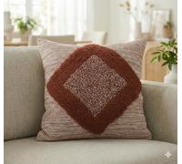 TreeWool Handmade Woven Cotton Cushion Cover with Fluffy Diamond Design (Kaavi, 45x45cm, Pack of 1) Boho Decorative Throw Pillow Cover for Living Room/Bedroom