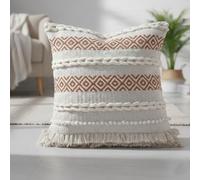TreeWool Kaavi/Rust Boho Cushion Cover 45x45cm [1 Piece] - Hand Woven Textured Cotton Throw Pillow Case with Braided Loops & Fringes; Decorative Scandi Style Pillow for Sofa & Bedroom