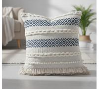 TreeWool Peacock Green Boho Cushion Cover 45x45cm [1 Piece] - Hand Woven Textured Cotton Throw Pillow Case with Braided Loops & Fringes; Decorative Scandi Style Pillow for Sofa & Bedroom