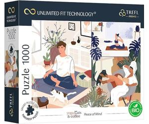 Trefl 10695 1000 Elements, Thickest Cardboard, Organic, Eco, Cats, Coffee, Relaxation, Recreation, Entertainment for Adults and Children from 12 Years, Puzzle Yoga, Cats & Coffee: Peace of Mind