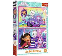 Trefl 2-in-1 Puzzle: Gabby's Dollhouse, Fun with Gabby - 2 x 24 Pieces, Set of Two Puzzles for Children from 3 Years