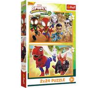 Trefl 2-in-1 Puzzle: Marvel, Spidey and his Amazing Friends, Spidey and the Dinosaurs - 2 x 24 Pieces, Set of Two Puzzles for Children from 3 Years