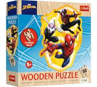 Trefl 20280 Wooden Puzzle: Marvel Spider-Man, Spider-Man Ready to Action, 50 Pieces, Wooden, Irregular Shapes, 10 Figures, Modern Puzzle for Children from 5 Years, Multicoloured