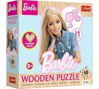 Trefl 20282 Wooden Puzzle: Barbie, Fashionable Favourite Barbie 50 Pieces, Wooden, Irregular Shapes, 10 Figures, Modern Puzzle for Children from 5 Years, Multicoloured