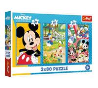 Trefl 3-in-1 Puzzle: Disney, Mickey Mouse Team - 3 x 80 Pieces, 3 Puzzle Set for Children from 5 Years