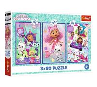 Trefl 3-in-1 Puzzle: Gabby's Dollhouse, Gabby's Colourful Days - 3 x 80 Pieces, 3 Puzzle Set for Children from 5 Years