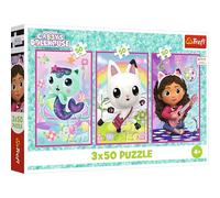 Trefl 3-in-1 Puzzle: Gabby's Dollhouse, Get to Know Gabby and the Kittens - 3 x 50 Pieces, 3 Puzzle Set for Children from 4 Years